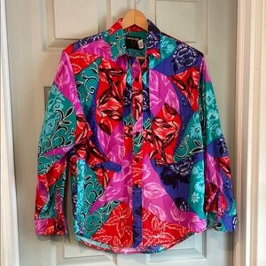 Frontier Series Women's XL Vintage 90s Multicolor Western 100% Cotton Cape Shirt